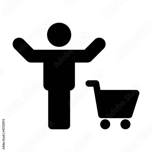 Shopping cart icon vector male person symbol in a flat color glyph pictogram illustration