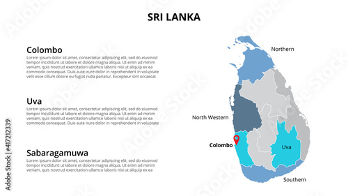 Sri Lanka vector map infographic template divided by states  regions or provinces. Slide presentation