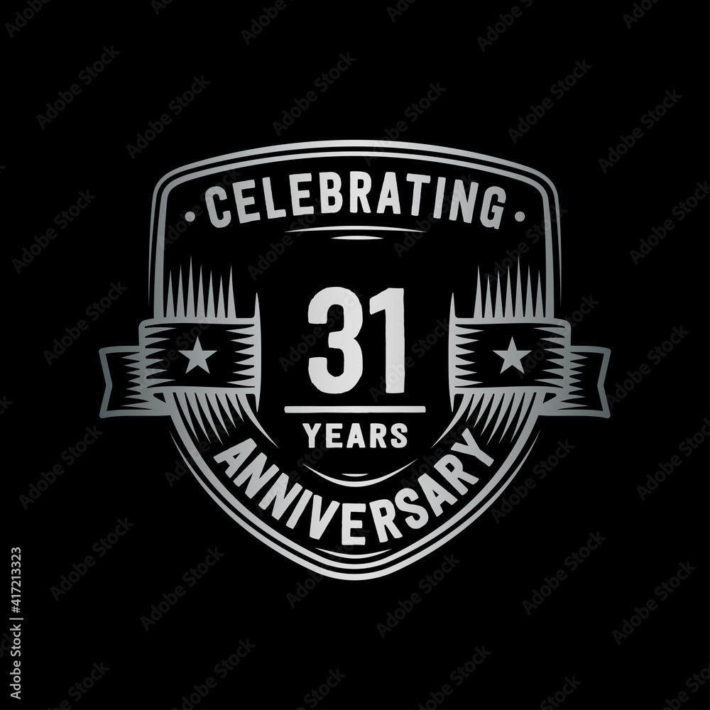 31 years anniversary celebration shield design template. Vector and illustration.