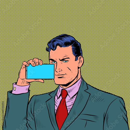 businessman streams on a smartphone