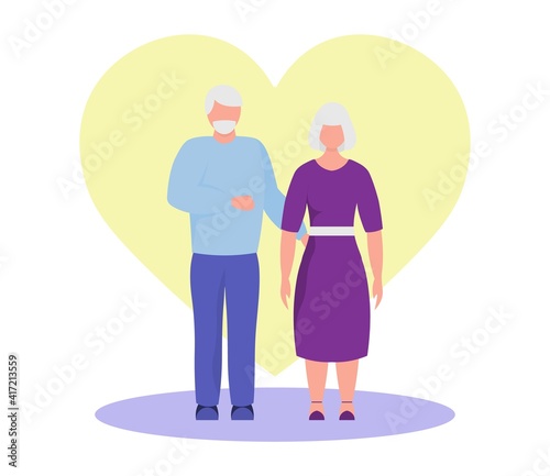 elderly people on the background of the heart. old man and woman together, family, grandparents love 