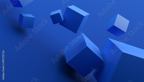 Abstract 3d render, blue geometric background design with cubes