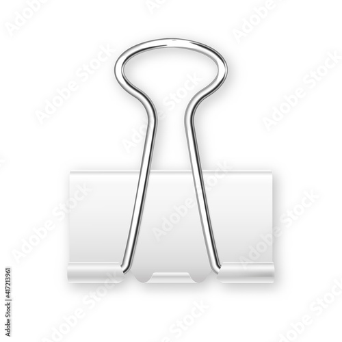 Realistic white paper binder isolated on white background. Paper clip, holder. Design mockup. Vector illustration.