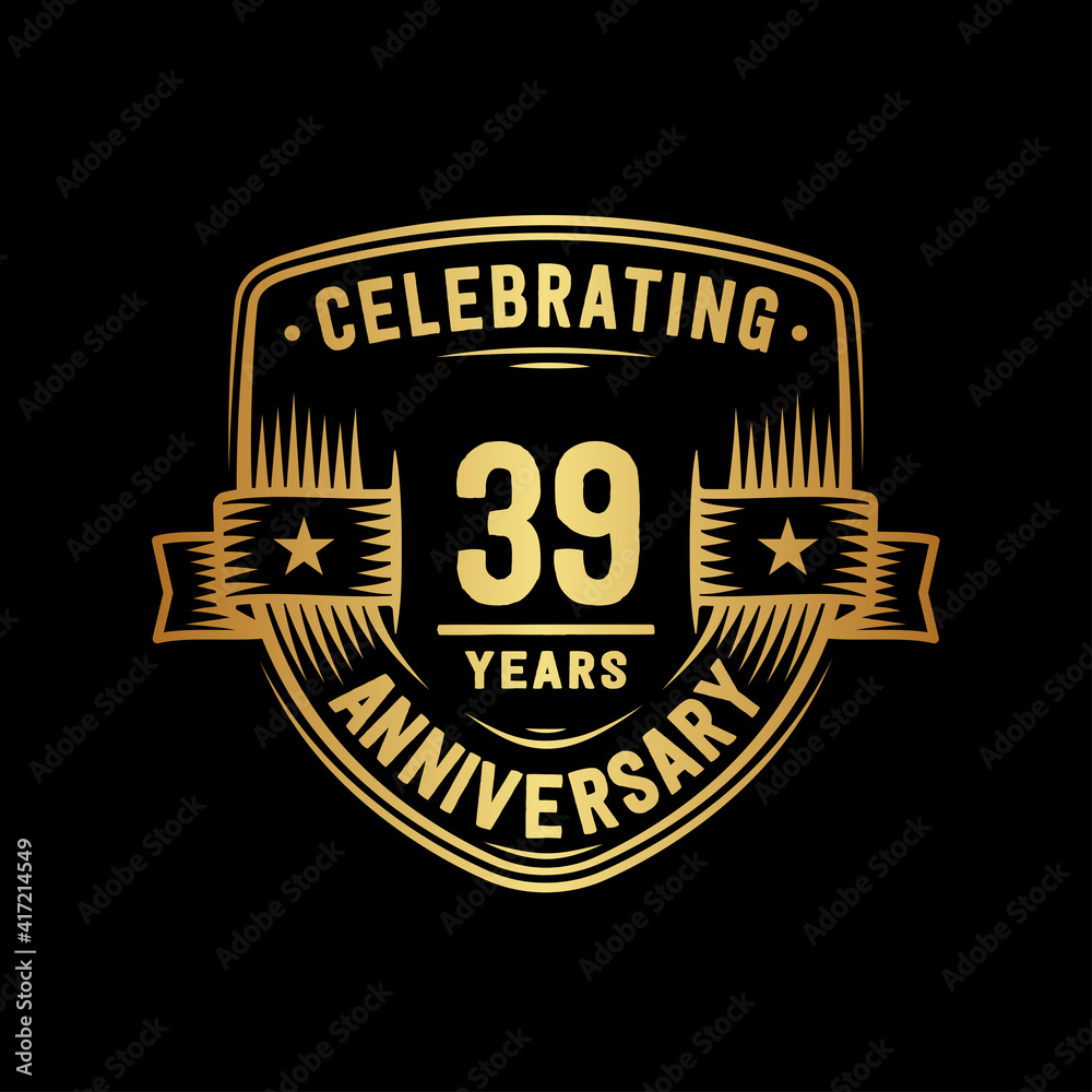 39 years anniversary celebration shield design template. Vector and illustration.