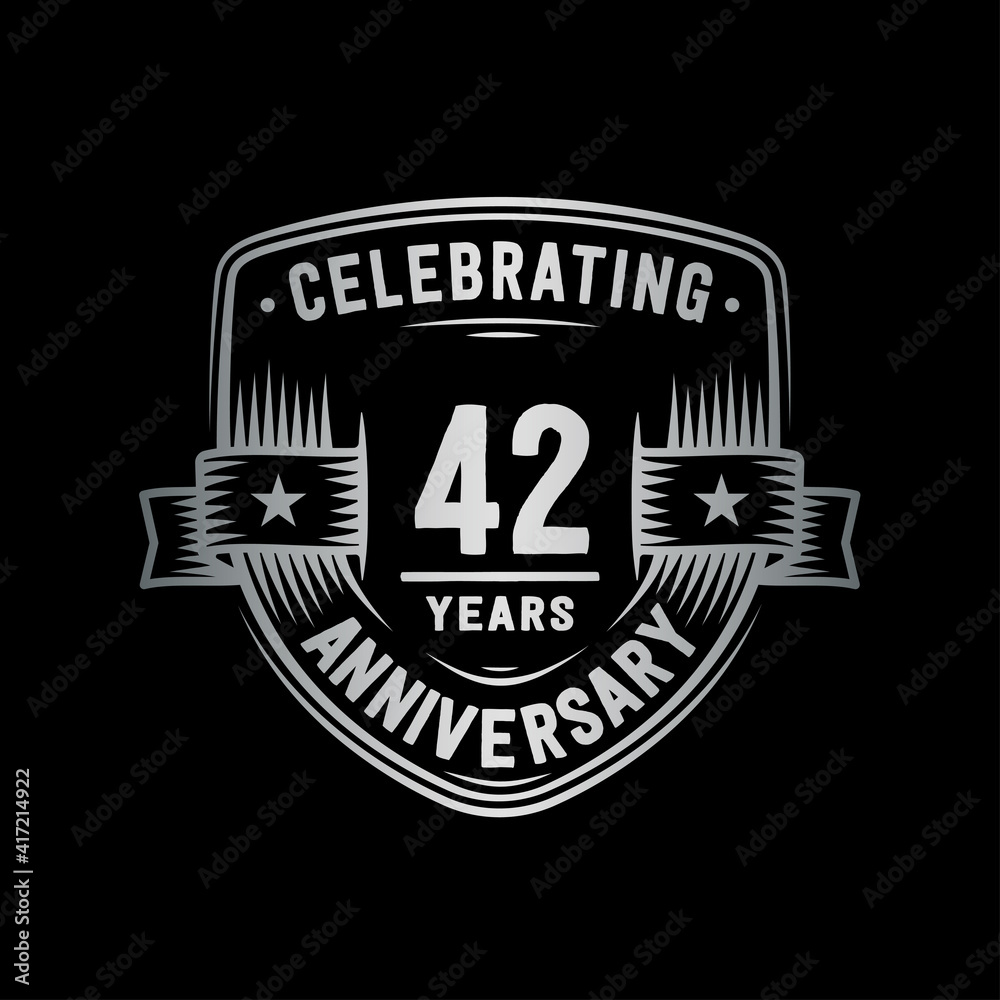 Fototapeta premium 42 years anniversary celebration shield design template. Vector and illustration.