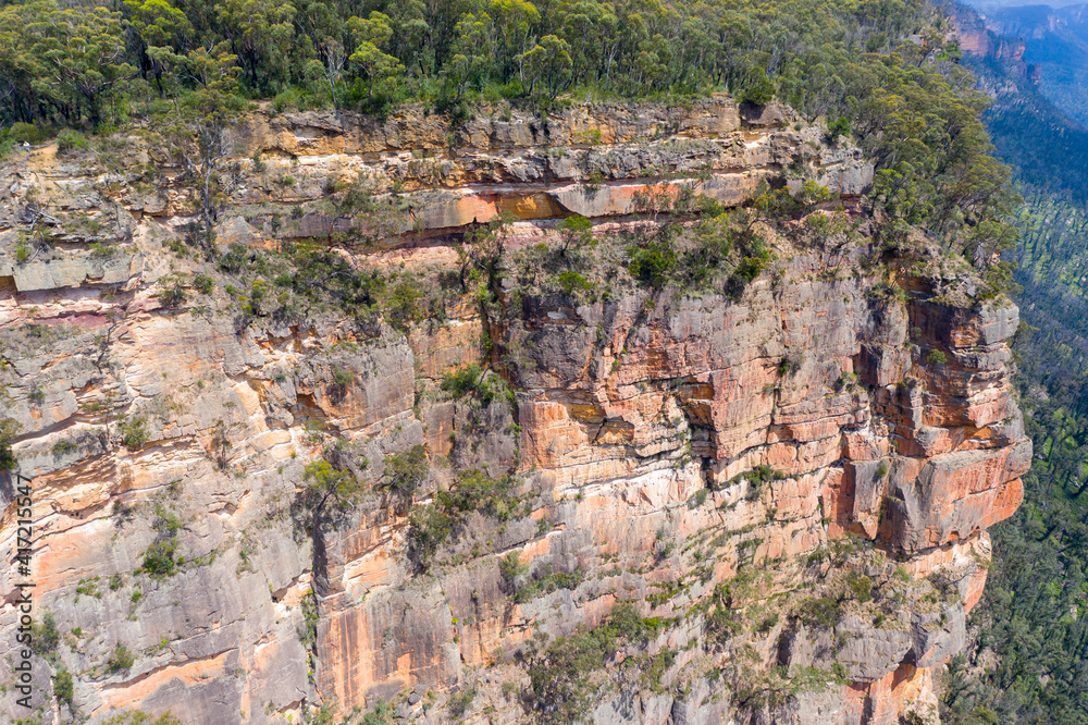 Aerial view of a cliff face in the Grose Valley in The Blue Mountains in Australia