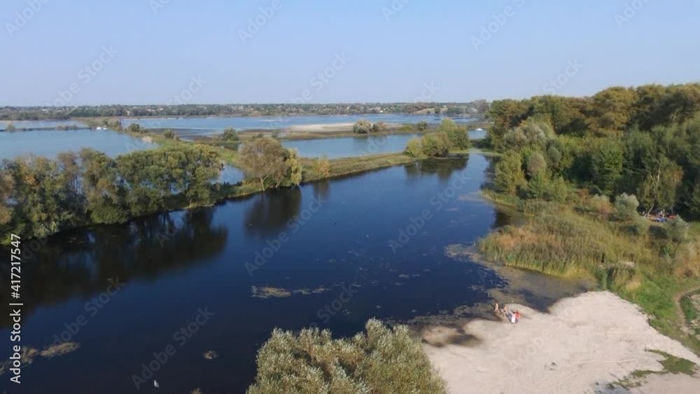View from the drone. Lakes. Houses. Trees. Sky. Horizon