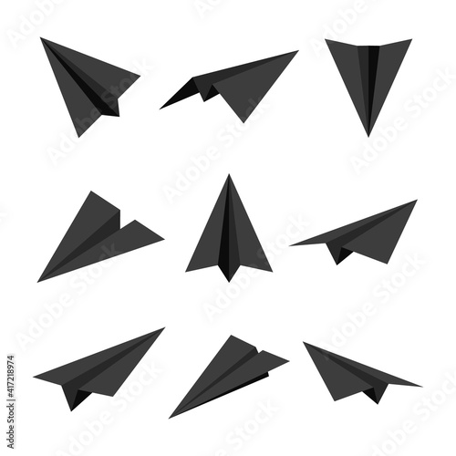 Free Download Realistic black handmade paper planes isolated on white background. Origami aircraft in flat style. Vector illustration. - GFXLoad