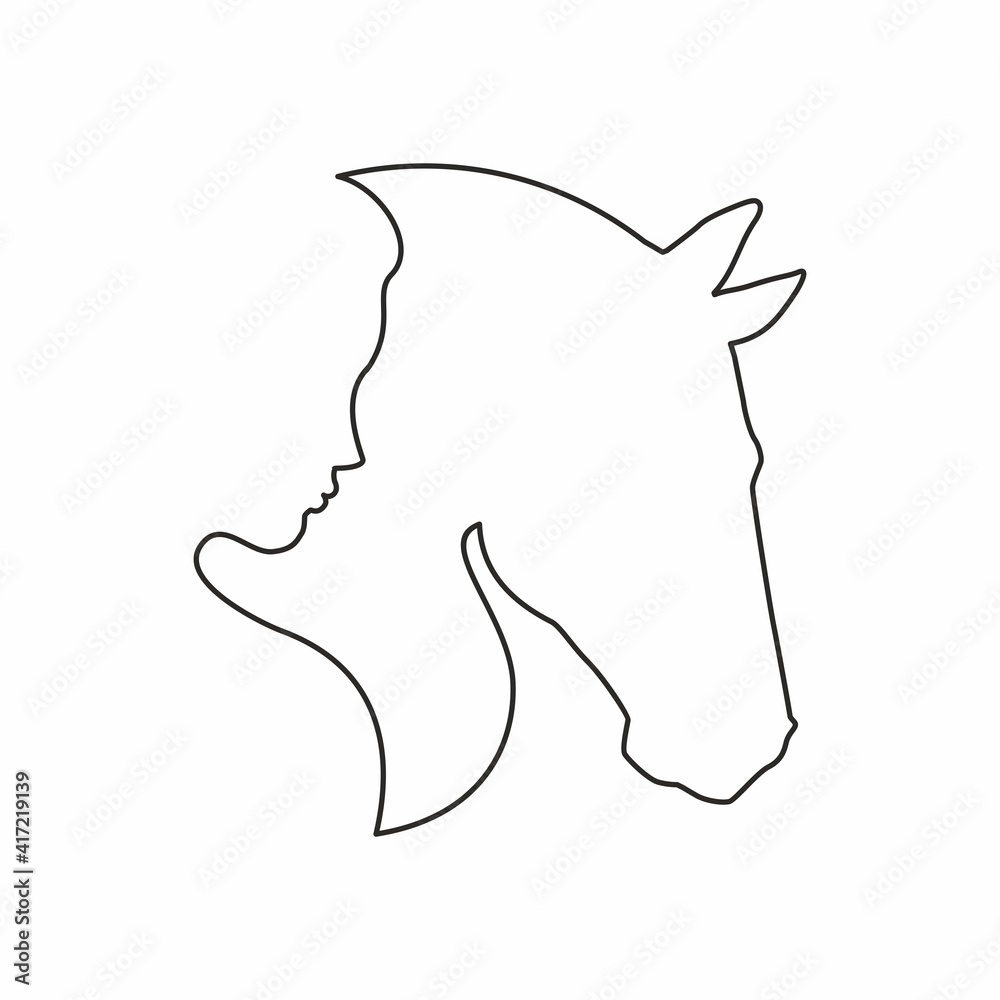 Silhouette of a girl and a horse