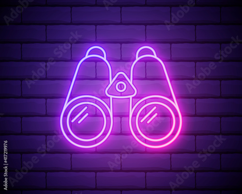 binoculars neon icon . Simple thin line, outline vector of Camp icons for UI and UX, website or mobile application isolated on brick wall