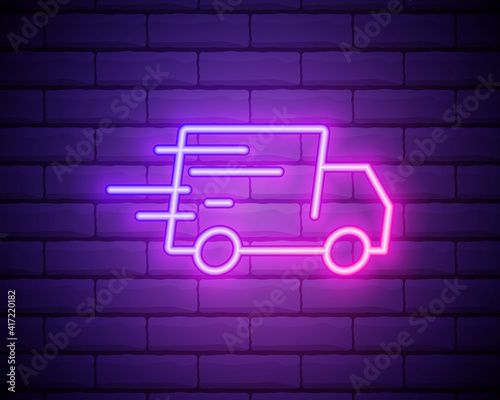 free delivery neon icon. Elements of cyber monday set. Simple icon for websites, web design, mobile app, info graphics isolated on brick wall.