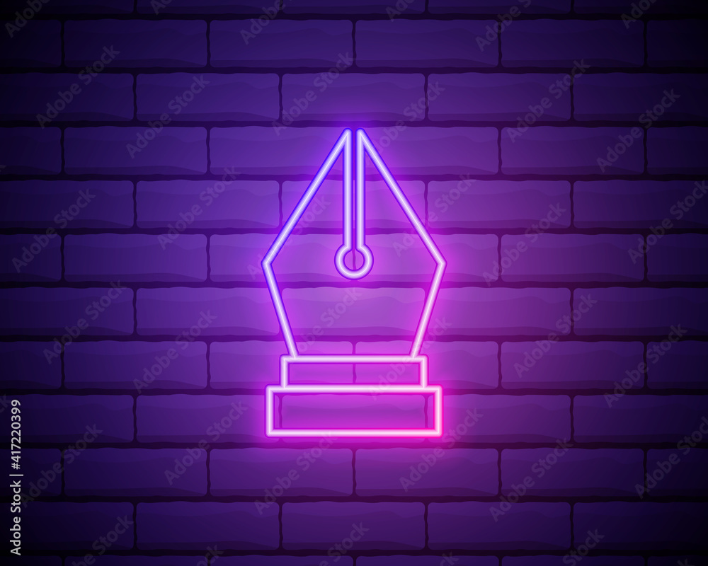 Calligraphy, ink pen neon icon - Vector. Blue neon illustration. Calligraphy, ink pen neon icon - Vector. Infographic concept vector illustration isolated on brick wall