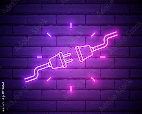 electric plug neon icon. Elements of web set. Simple icon for websites, web design, mobile app, info graphics isolated on brick wall