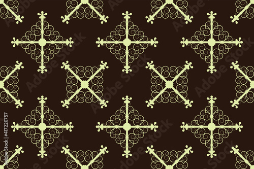Seamless pattern. Baroque, rococo style wallpaper design. Seamless retro elements background. Vintage style crosses antique pattern. Seamless crosses pattern. Vector illustration.