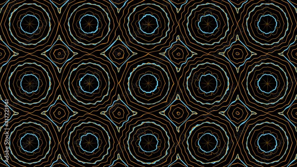 Digital light aqua blue and orange lines in decorative pattern mosaic animation. Seamless looped motion graphic background