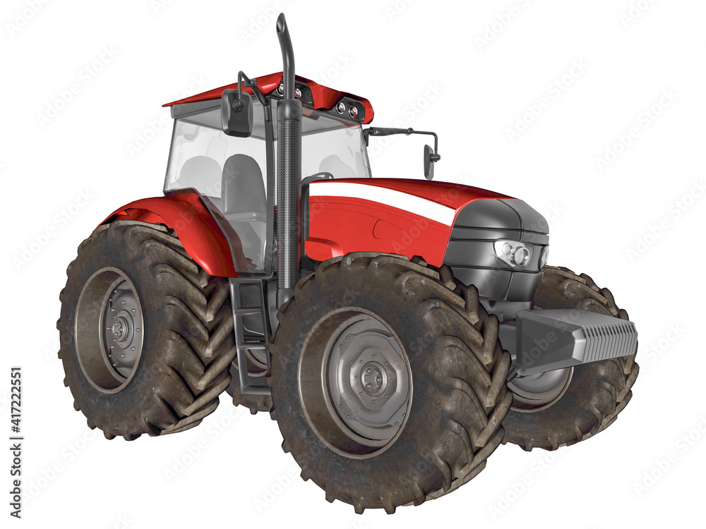 Obraz premium red tractor isolated on white.3D rendered image