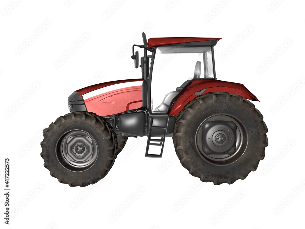 Red tractor isolated on white background. 3D rendered image Red tractor isolated on white background. 3D rendered image