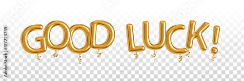 Vector realistic isolated golden balloon text of Good Luck on the transparent background. Concept of St. Patrick's Day.