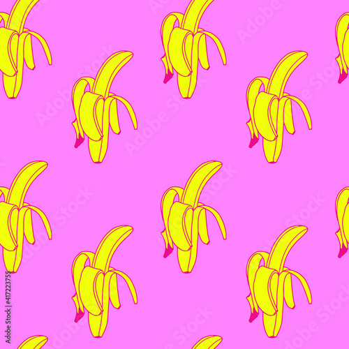Fruit seamless pattern in hand-drawn style. Banana seamless pattern. Vector repeat background.