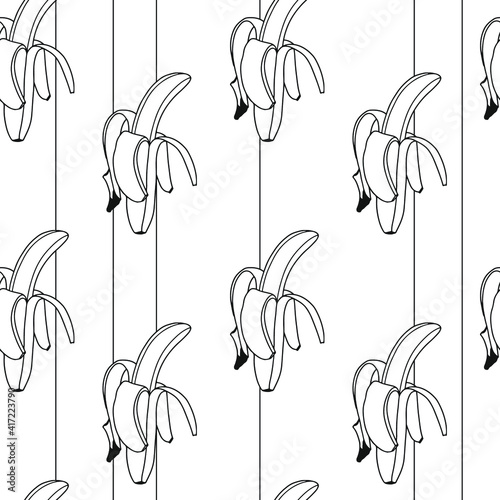 Fruit seamless pattern in hand-drawn style. Banana seamless pattern. Vector repeat background.