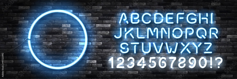 Vector realistic isolated neon sign of oval frame with easy to change color font alphabet on the wall background. Vector realistic isolated neon sign of oval frame with easy to change color font alphabet on the wall background.