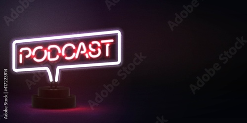 Vector realistic isolated neon sign of Podcast with copy space, Concept of on air and live streaming.