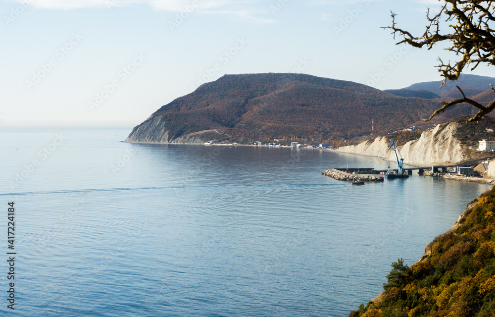 Naklejka premium view from the coast and oil terminal