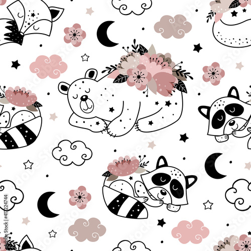 seamless pattern with cute floral animals
