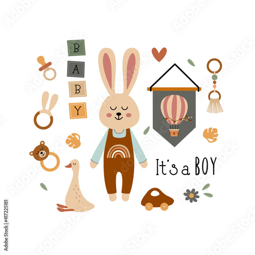 poster with bohemian baby boy elements
