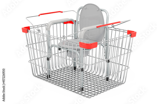 Shopping basket with toilet chair, 3D rendering photo