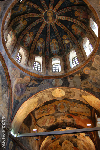 Orthodox Christian Church of Saint Savior in Chora  Istanbul  Turkey . Old paintings on the ceiling.