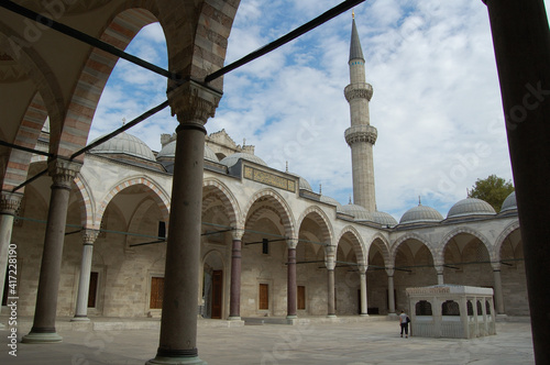 View of the main places and monuments of Istanbul (Turkey). Suleymaniye Mosque. Minaret photo