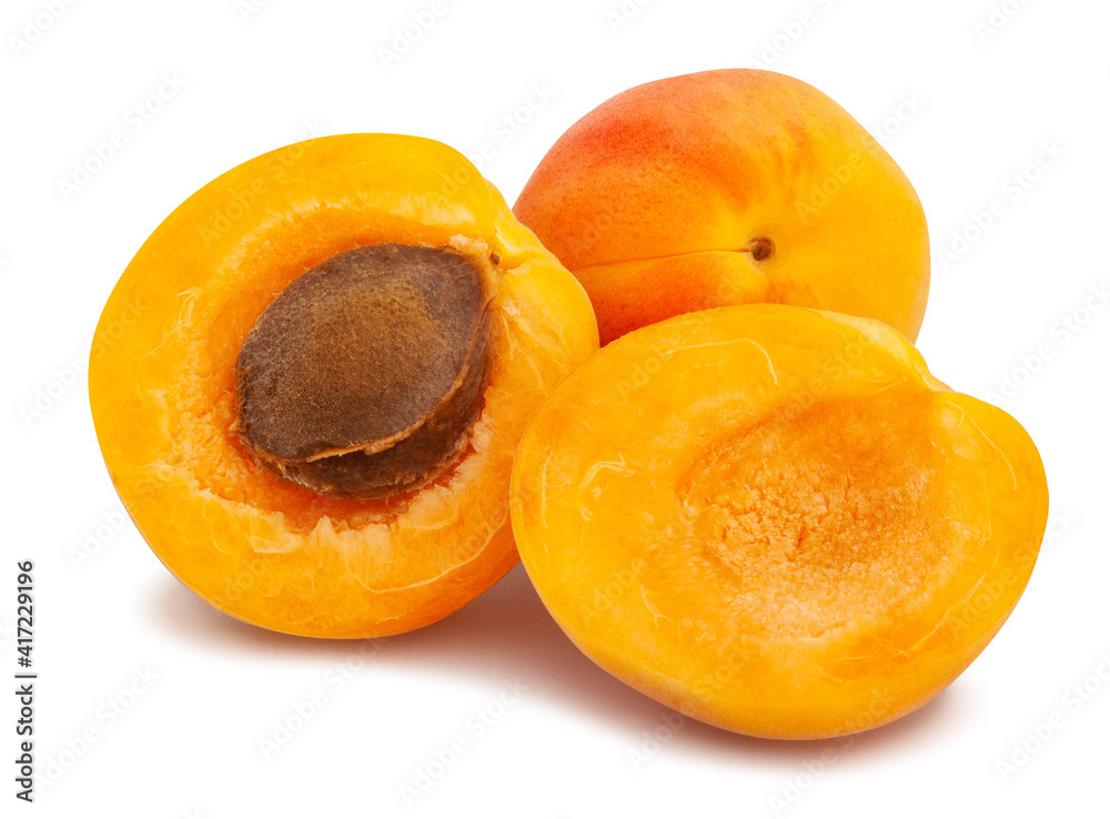 sliced apricot path isolated on white