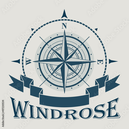 Corporate logo with windrose. Vector illustration. Compass vector navigation label illustrations.