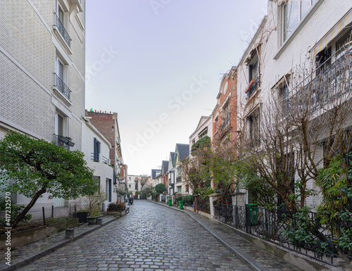 Paris, France - 02 26 2021: Montmartre district. Villa Leandre Street street