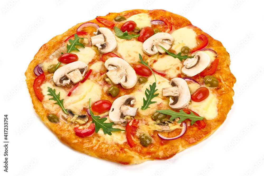 Italian pizza with champignons, isolated on white background. High resolution image Italian pizza with champignons, isolated on white background. High resolution image