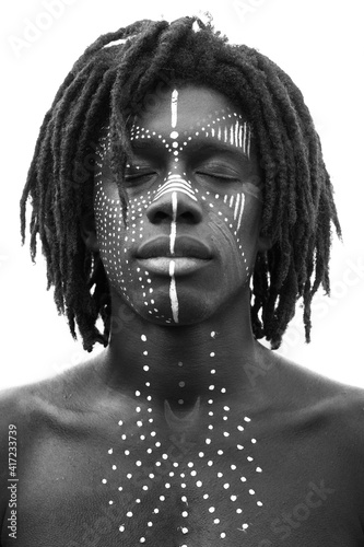 A portrait of painted face and chest