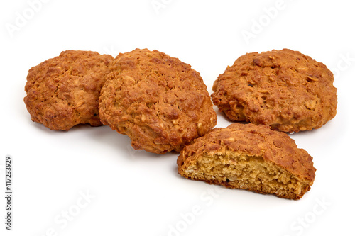 Oat cookies, healthy food, isolated on white background. High resolution image