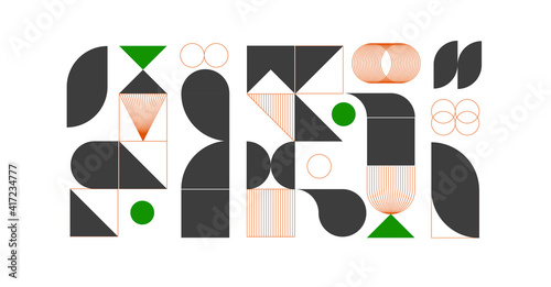 Modern abstract background with geometric shapes and halftone textures. Geometric pattern in Scandinavian style.