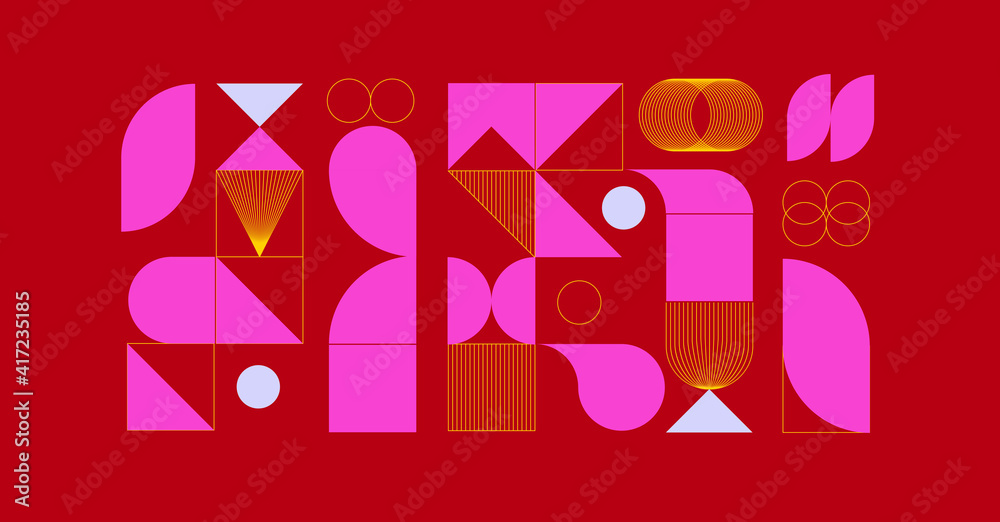 Fototapeta premium Modern abstract background with geometric shapes and halftone textures. Geometric pattern in Scandinavian style.