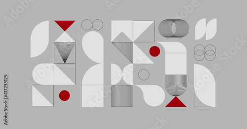 Modern abstract background with geometric shapes and halftone textures. Geometric pattern in Scandinavian style.