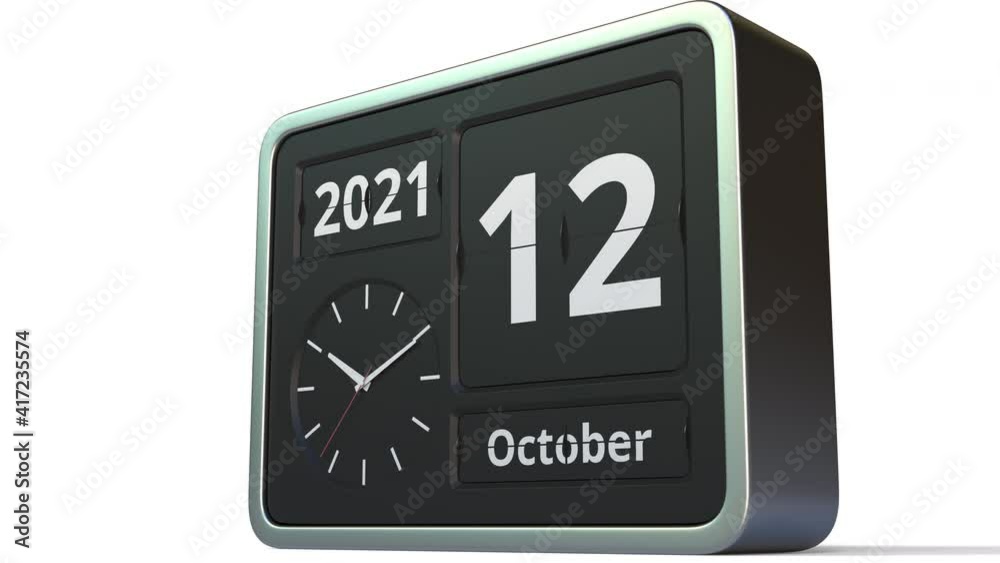 October 12 date on the flip clock calendar, 3d animation October 12 date on the flip clock calendar, 3d animation