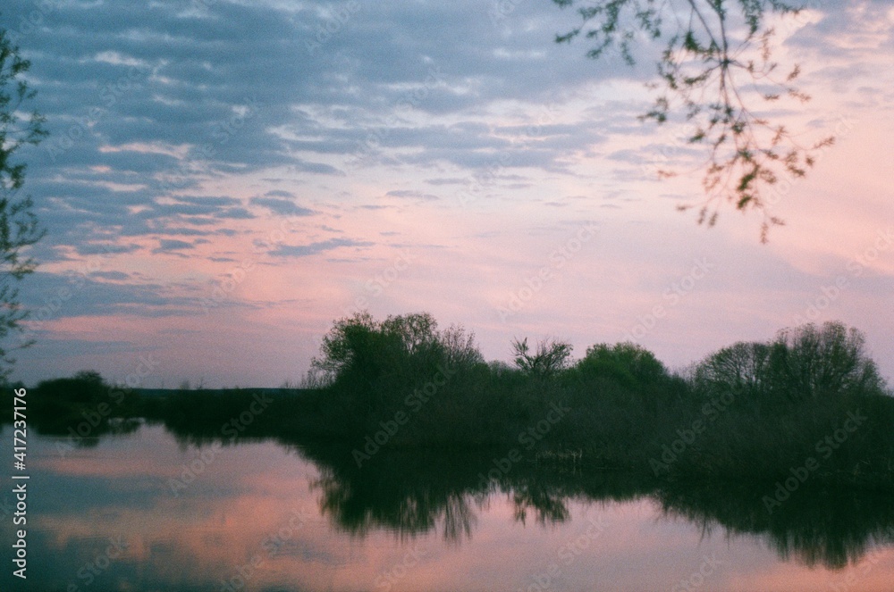 Pink sunset on the river Pink sunset on the river