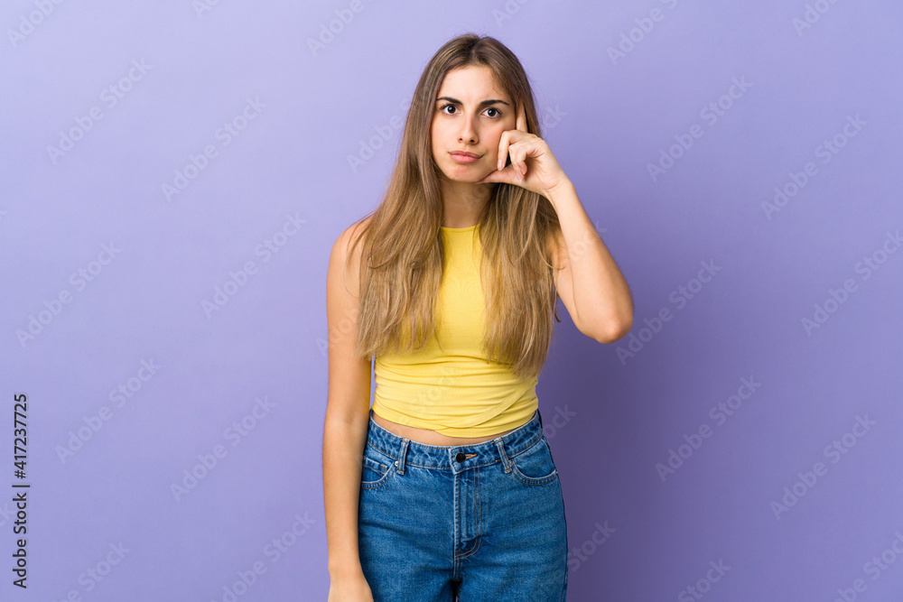 Young woman over isolated purple background thinking an idea Young woman over isolated purple background thinking an idea