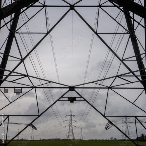 Electricity Pylon, large steel structure in the united Kingdom carrying electric power and energy across the national grid