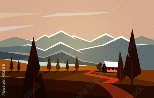 Autumn landscape with mountains