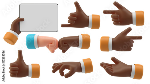 Black Hands Gestures 3D cartoon friendly funny style isolated on white background