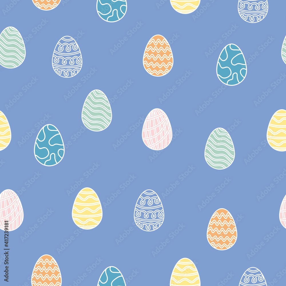 Easter eggs seamless pattern on stroke outline. Easter holiday background for printing, wallpaper or fabric. Easter eggs seamless pattern on stroke outline. Easter holiday background for printing, wallpaper or fabric.