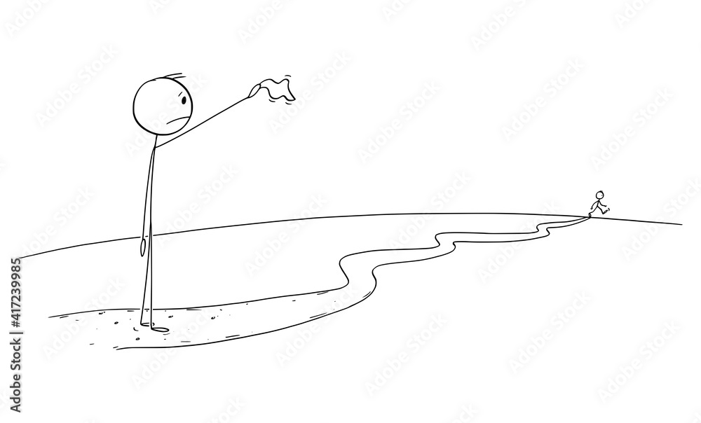 Man or father waving with handkerchief saying goodbye to friend or son