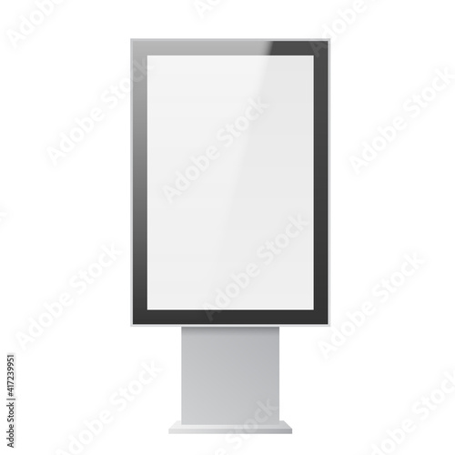Realistic street billboard, vertical mockup. City light board with frame for outdoor commercial